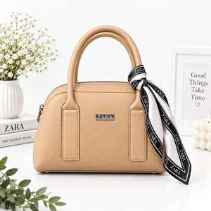 کیف فانتزی دستی و دوشی زنانه مدل زارا طرح نیم‌دایره با اسکارف تزیینی