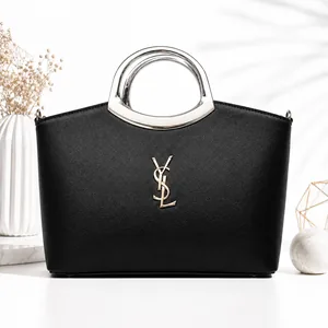 کیف مجلسی زنانه طرح YSL مشکی چرم با دسته‌های بسیار شیک